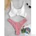 ZAFUL Women's Spaghetti Straps Front Knot Striped Two Piece Bikini Set White B07M6XZHSM